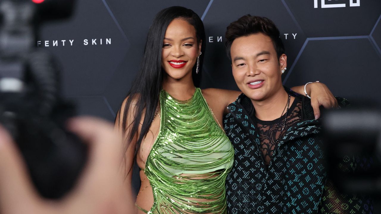 rihanna and kane lim at a fenty beauty event