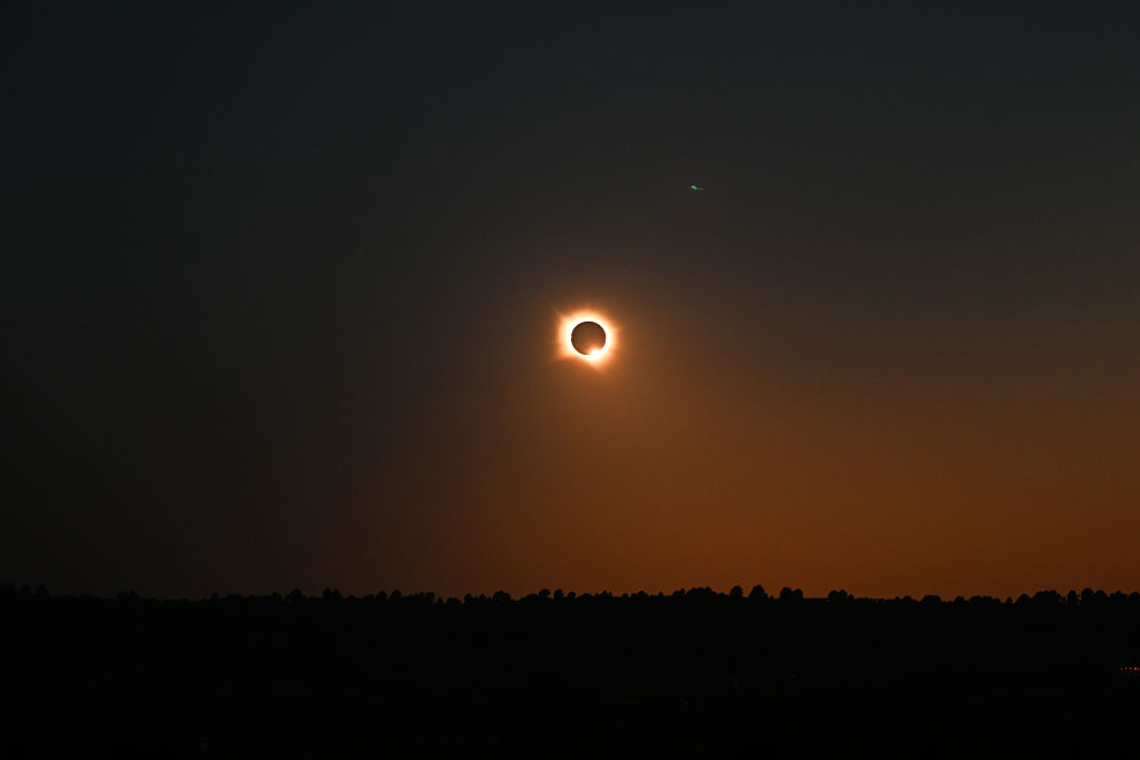 The partial solar eclipse is seen from Aras de los Olmos, Spain on August 12, 2026. (Photo by Alex Juarez/Anadolu via Getty Images)