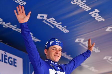 Remco Evenepoel on the podium at the Belgium Tour