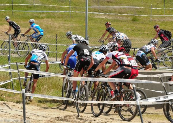There was a bottleneck where the riders left the pavement