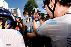 Emma Norsgaard celebrates at the Tour de France Femmes 2023