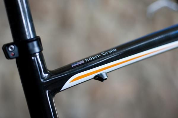 This sticker comes in handy in case Adam Craig forgets which bike is his.