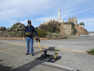 A researcher uses ground-penetrating radar to locate the 19th-century military fortifications on Alcatraz.
