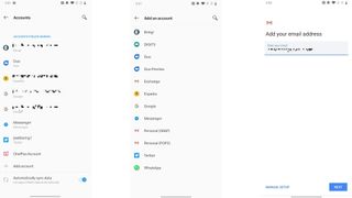 Screenshots showing how to add a new IMAP email account to an Android phone