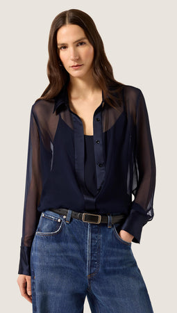 Sheer Blouse in Silk Georgette | Midnight