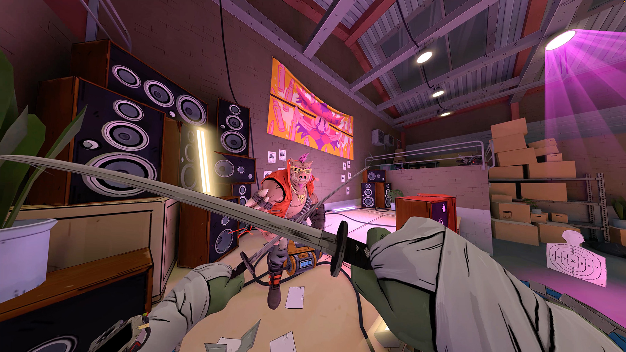 An official screenshot of TMNT: Empire City for Meta Quest with Bebop