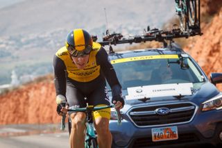 Pascal Eenkhoorn (LottoNL-Jumbo) pushes hard during the prologue of the 2018 Tour of Utah in St. George, Utah.