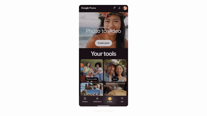 A demonstration of the photo-to-video tool in Google Photos