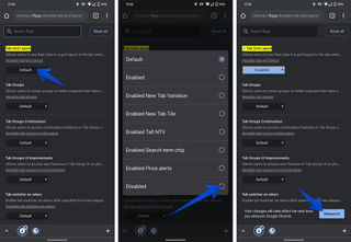 Screenshots showing how to turn off grid layout on Chrome for Android
