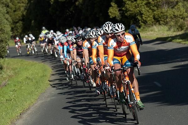 The Genesys Wealth Advisers train on the front of the peloton on stage four.