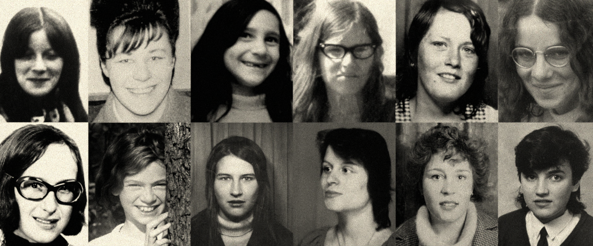 a collection of headshots of the women killed by fred and rose west from netflix's a british horror story documentary