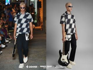 Donner Seeker Series electric guitar held by a fashion model