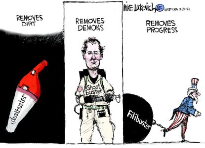 Political Cartoon U.S. filibuster ghostbusters bill murray dustbuster congress