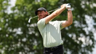 Tommy Fleetwood hits his tee shot on the 13th hole during the third round of the PGA Championship at Valhalla Golf Club on Saturday, May 18, 2024 in Louisville, Kentucky.