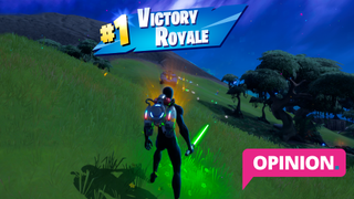 A Fortnite character holding a lightsaber