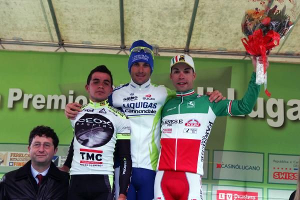 The GP di Lugano podium: Duarte, Basso and Visconti
