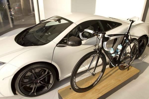 Boonen's Specialized Venge McLaren alongside the McLaren MP4-12C