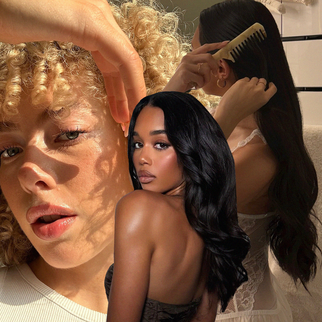 Photo collage of women with shiny, glossy hair