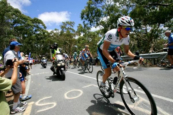 Thomas Rohregger (Milram) attacks on the first pass of Willunga Hill.