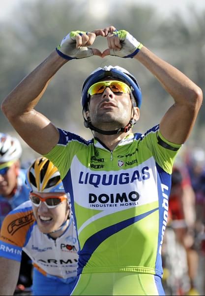 Francesco Chicchi (Liquigas) sent a winning message of love to his future wife at the finish.
