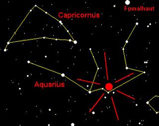 This NASA graphic shows where to look in the constellation Aquarius for the Eta Aquarid meteor shower, which is made of the remains from Halley's Comet.