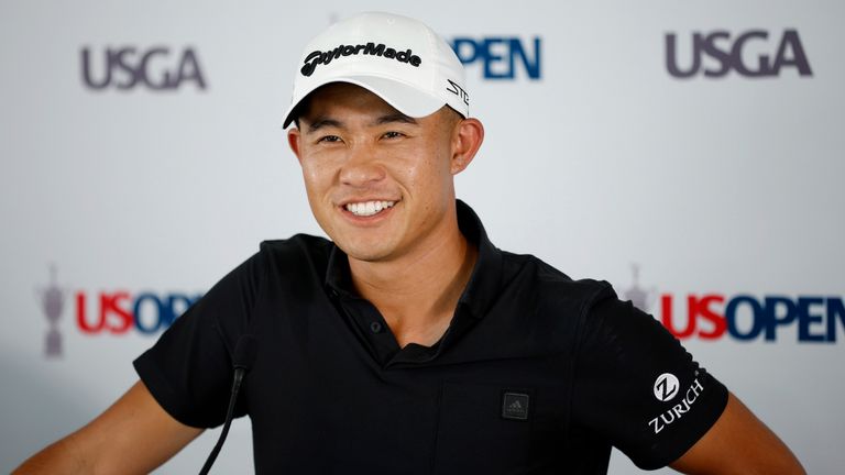 Collin Morikawa speaks to the press before the 2022 US Open