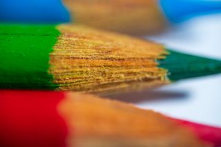 Close-up of colored pencils taken with Laowa 90mm F2.8 2x Ultra Macro APO