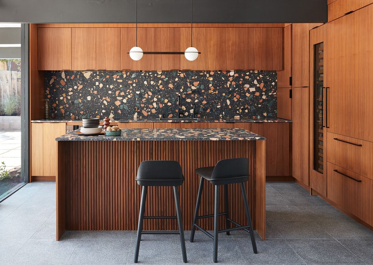 A terrazzo kitchen countertop