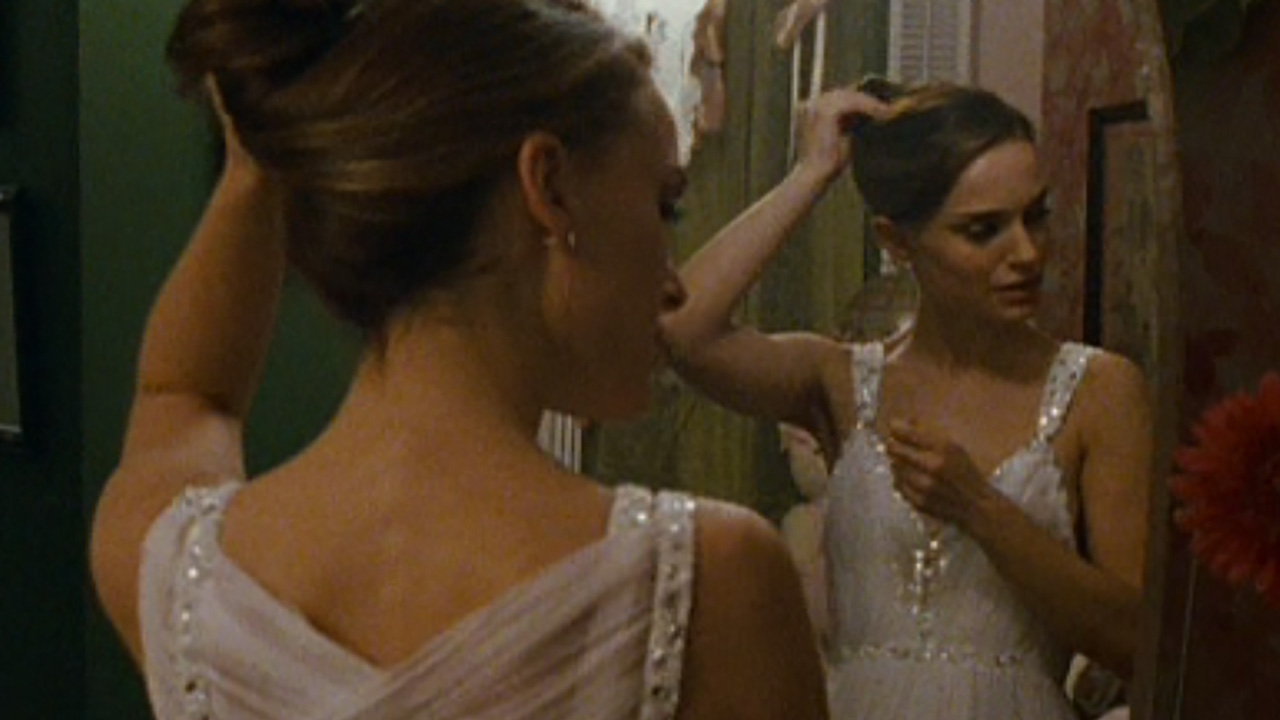 Natalie Portman in white dress in Black Swan.