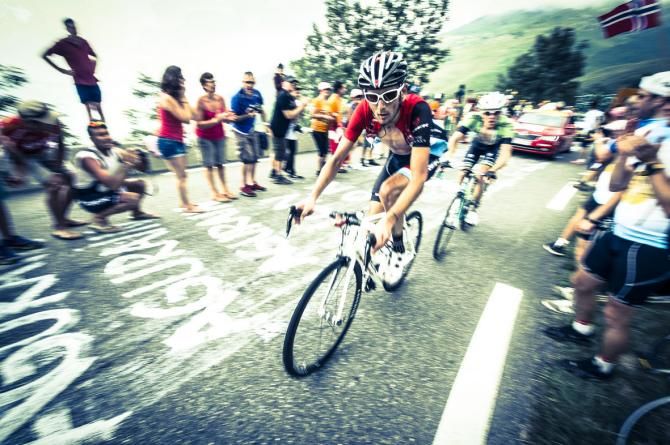 Frank Schleck (Trek Factory Racing) climbs the final kilometres of the Hautacam coming 12th in the stage. Watch him goooo!