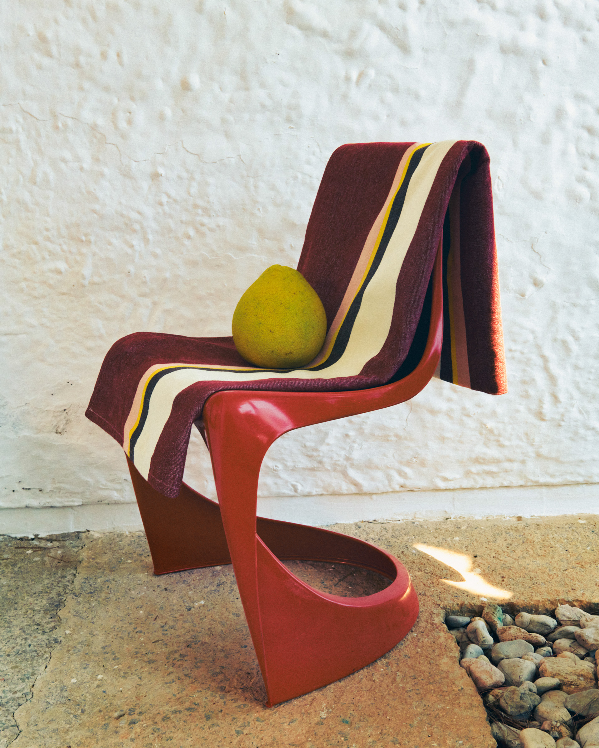 chair draped with towel