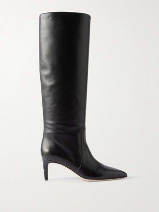 Stiletto Croc-Effect Trimmed Leather Knee Boots