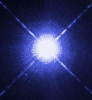 Photograph of Sirius A, the brightest star in our nighttime sky, along with its faint, tiny stellar companion, Sirius B. 