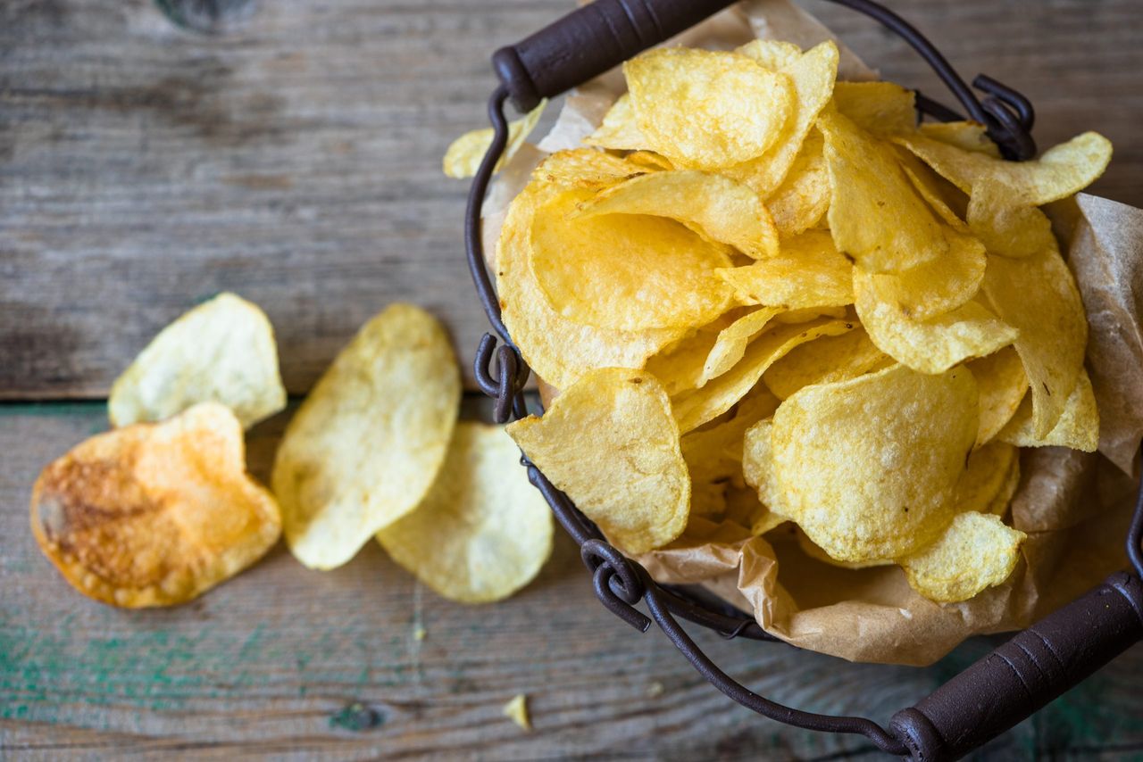 A close-up of some healthy crisps in a basket