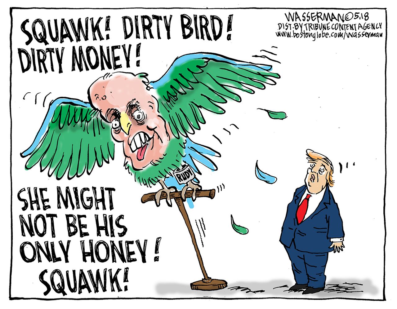 Political cartoon U.S. Rudy Giuliani interviews Trump hush money