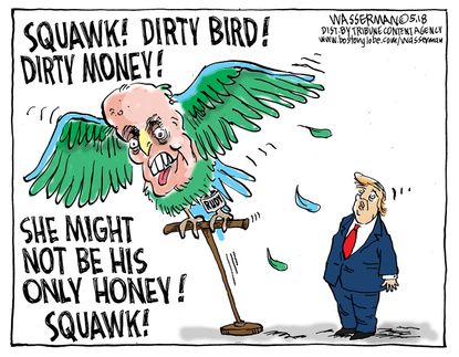 Political cartoon U.S. Rudy Giuliani interviews Trump hush money