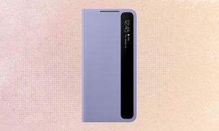 The Samsung S-View Cover for the Galaxy S21 Plus, in violet