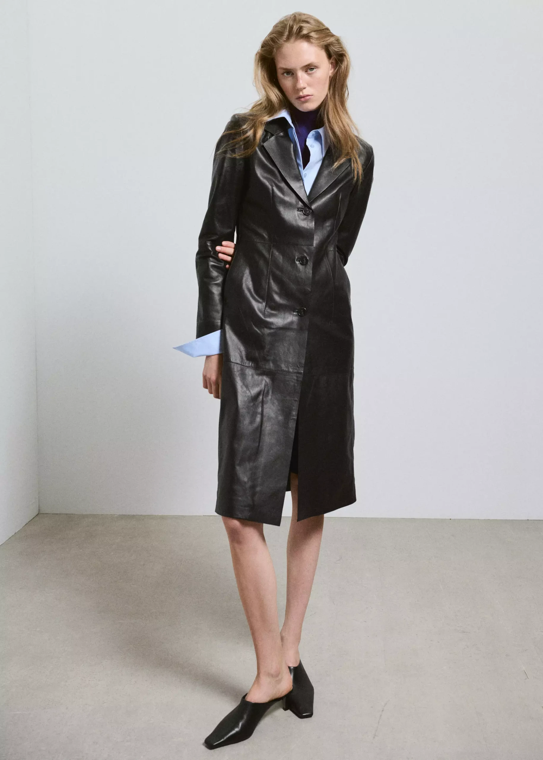 Leather Coat With Lapels - Women | Mango Usa
