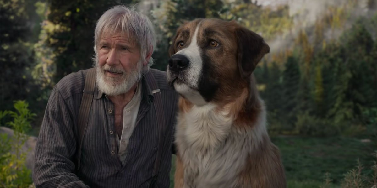 The Call of the Wild trailer screenshot of Harrison Ford and CGI dog.