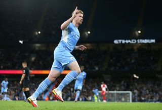 Manchester City’s Kevin De Bruyne celebrates scoring