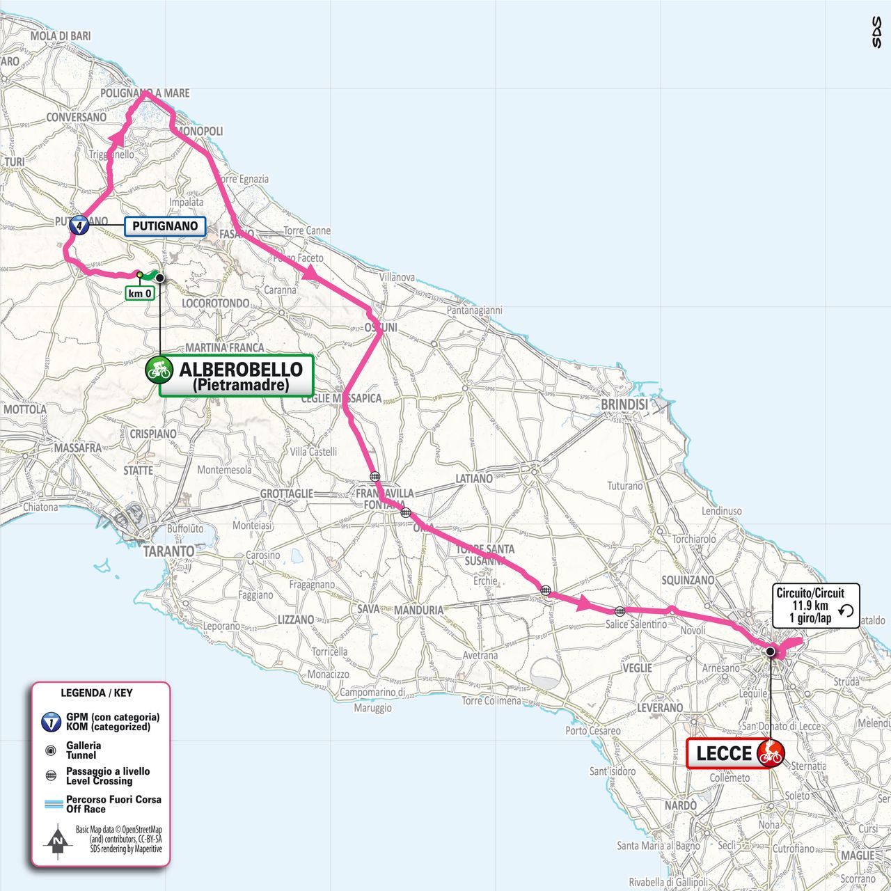 Stage 4 map for the 2025 Giro d'Italia