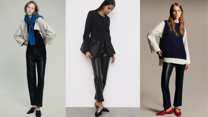 three models in leather trousers