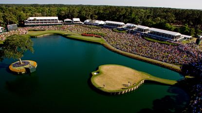 The 17th island green at TPC Sawgrass pictured from above