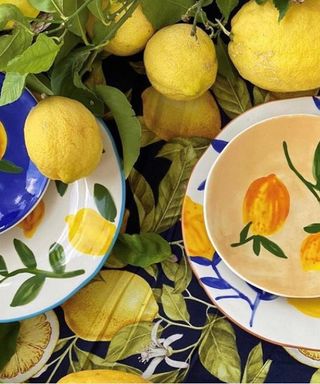 Lemon printed crockery on a dining table