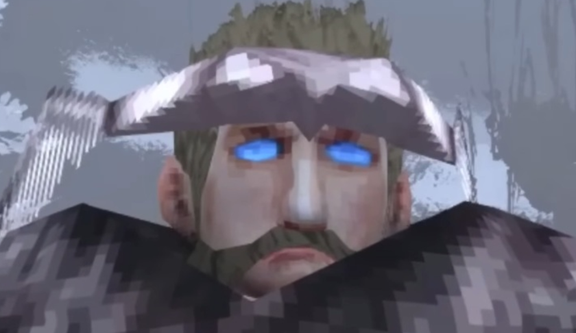 Close up of caucasian face with headband and blue eyes, pixellated