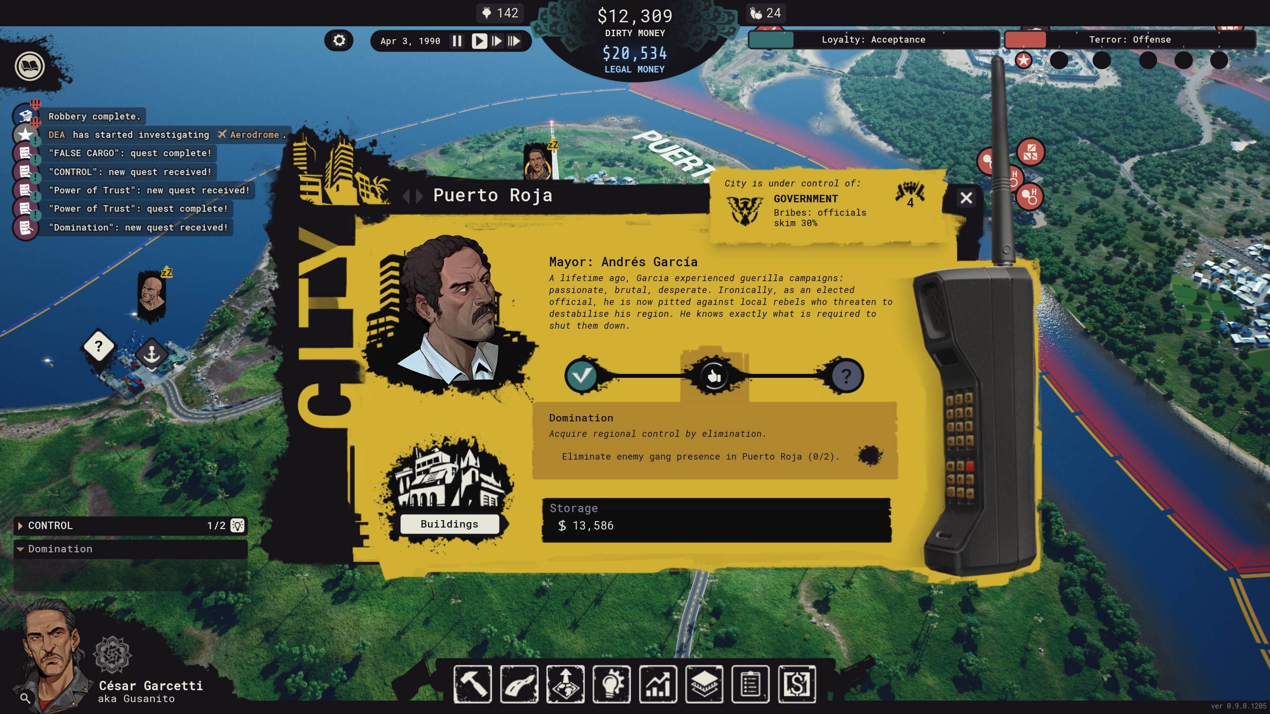 Cartel Tycoon city information screen