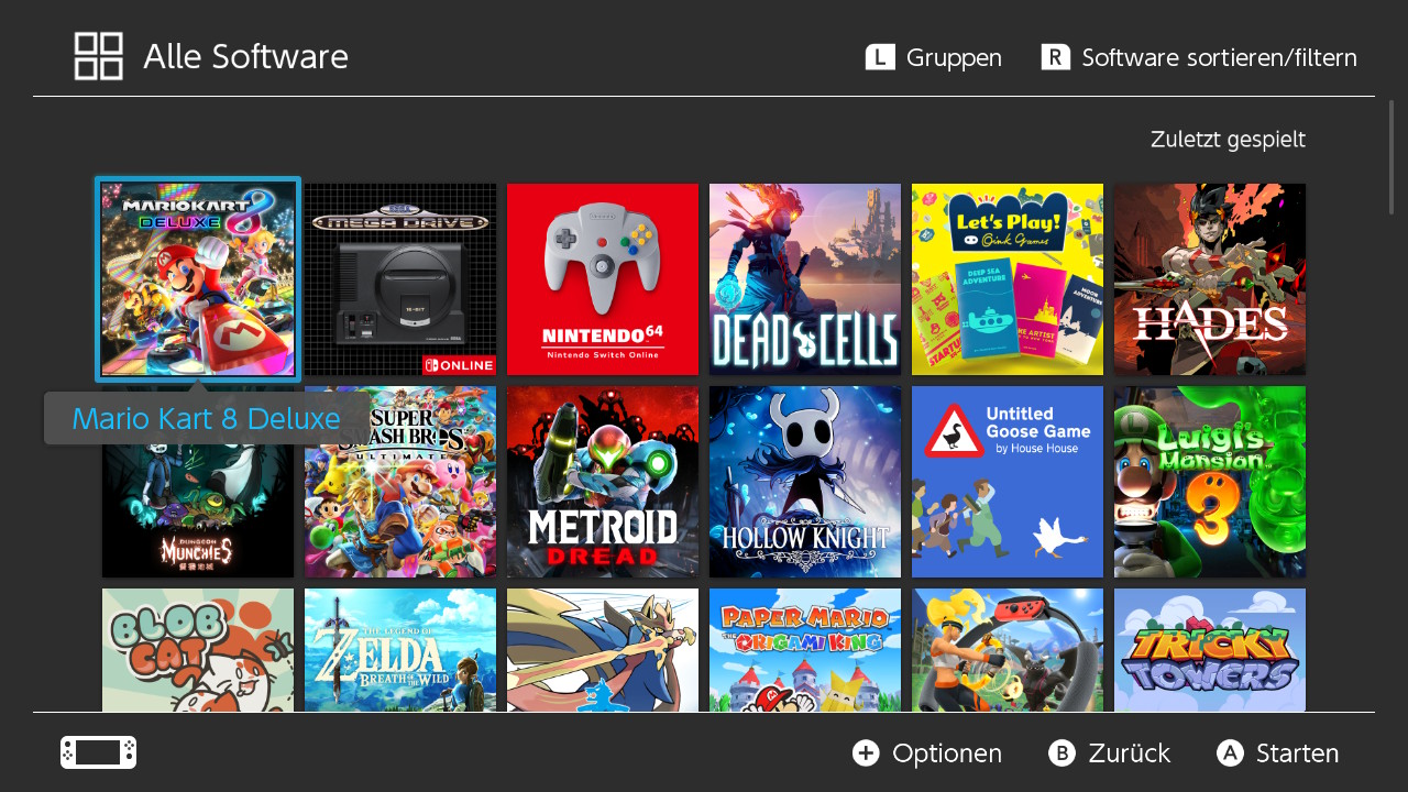 Screenshot der Ordner-Funktion der Nintendo Switch