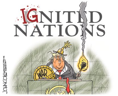 Political cartoon World Trump UN speech North Korea