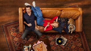 Gordon (Patrick Brammall) and Ashley (Harriet Dyer) with their adopted dog Colin in "Colin from Accounts" season 2