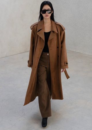 Lulea Faux Suede Trench Coat - Camel